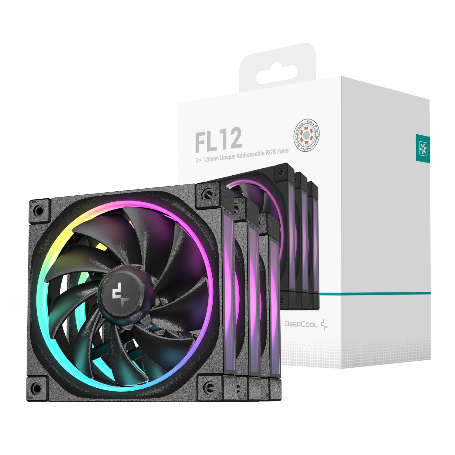 DeepCool FL12 3-in-1 ARGB 120mm PWM 3 Fan Pack - Black-0
