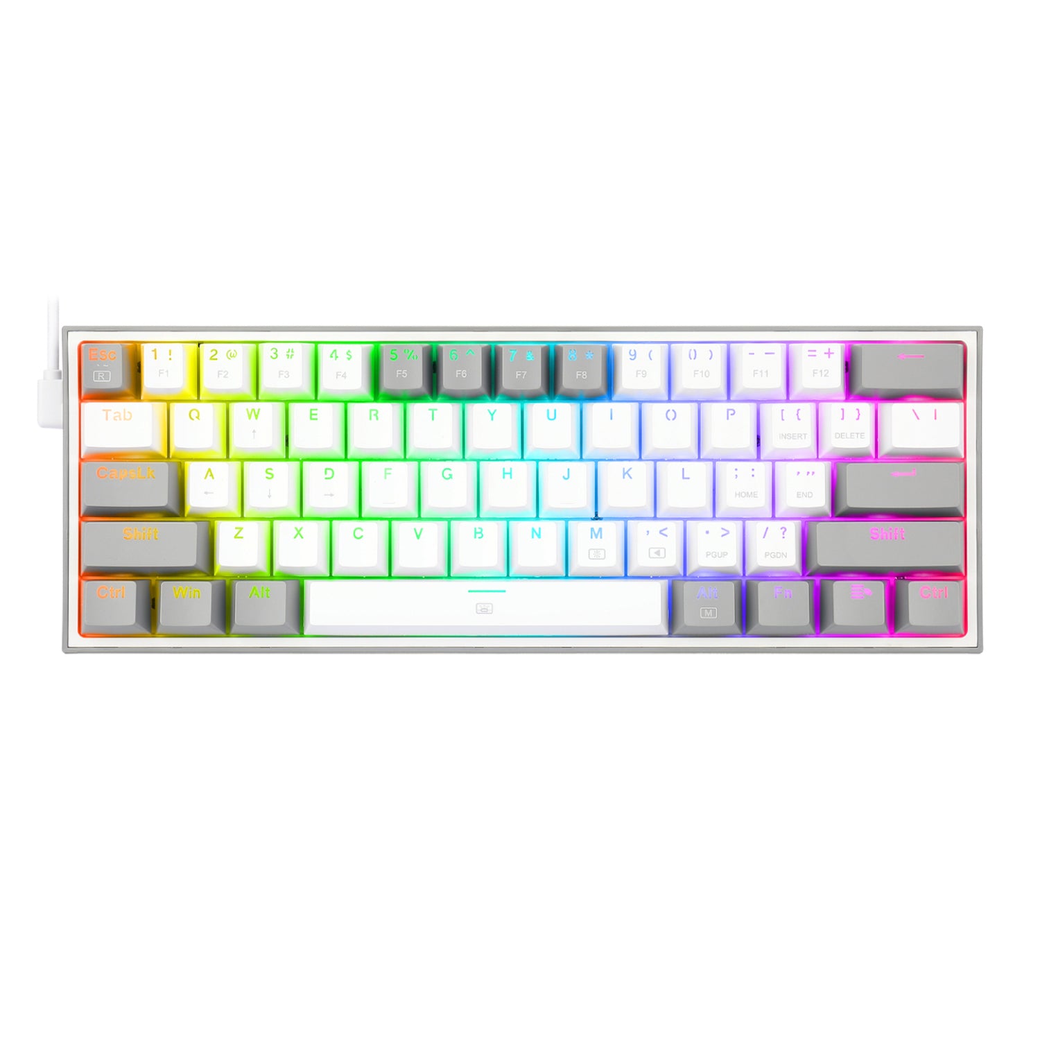 Redragon K617 FIZZ 60% Wired RGB Gaming Keyboard - White/Grey-0