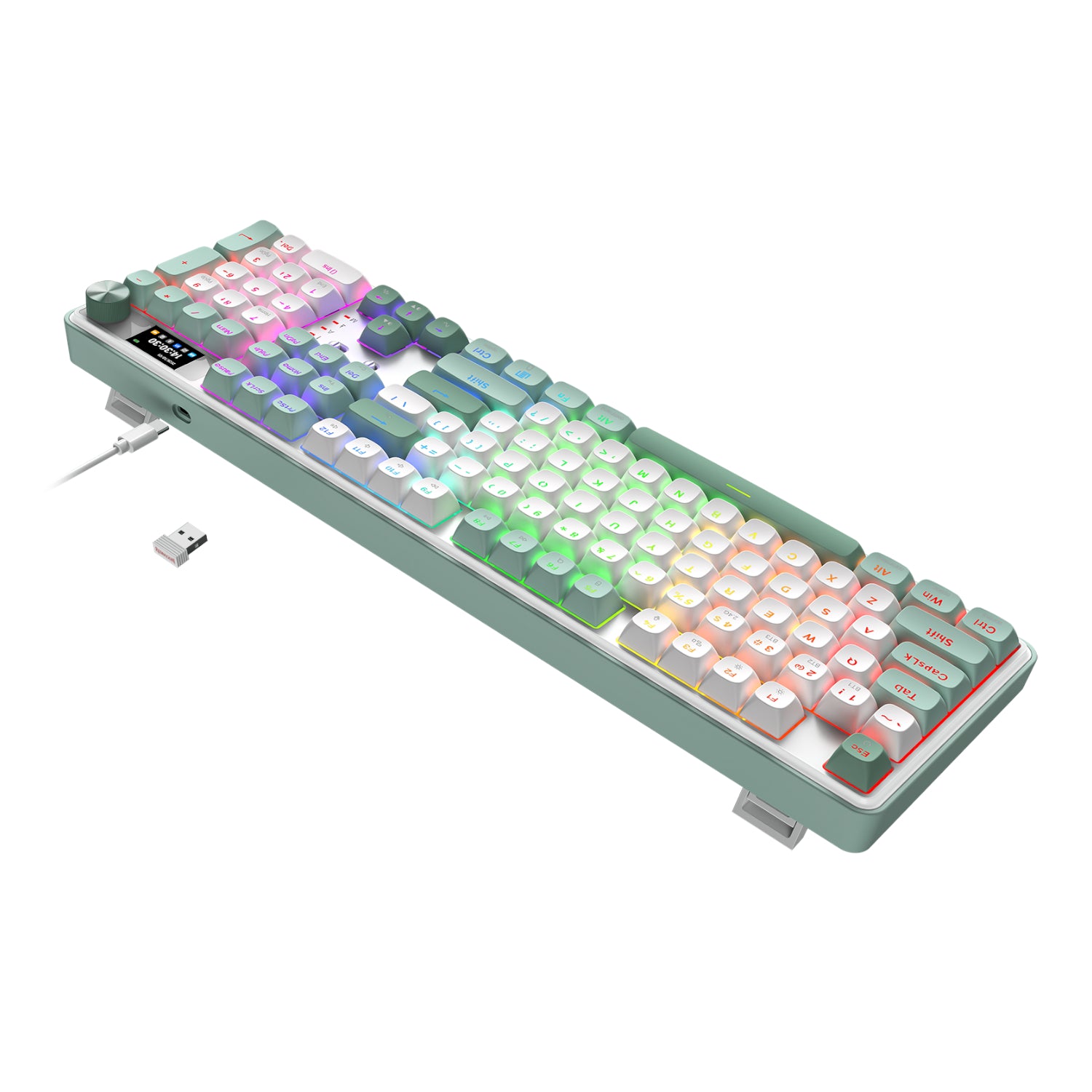 Redragon WYVERN K761 Pro Full-size RGB Wireless Mechanical Gaming Keyboard - White/Green-3