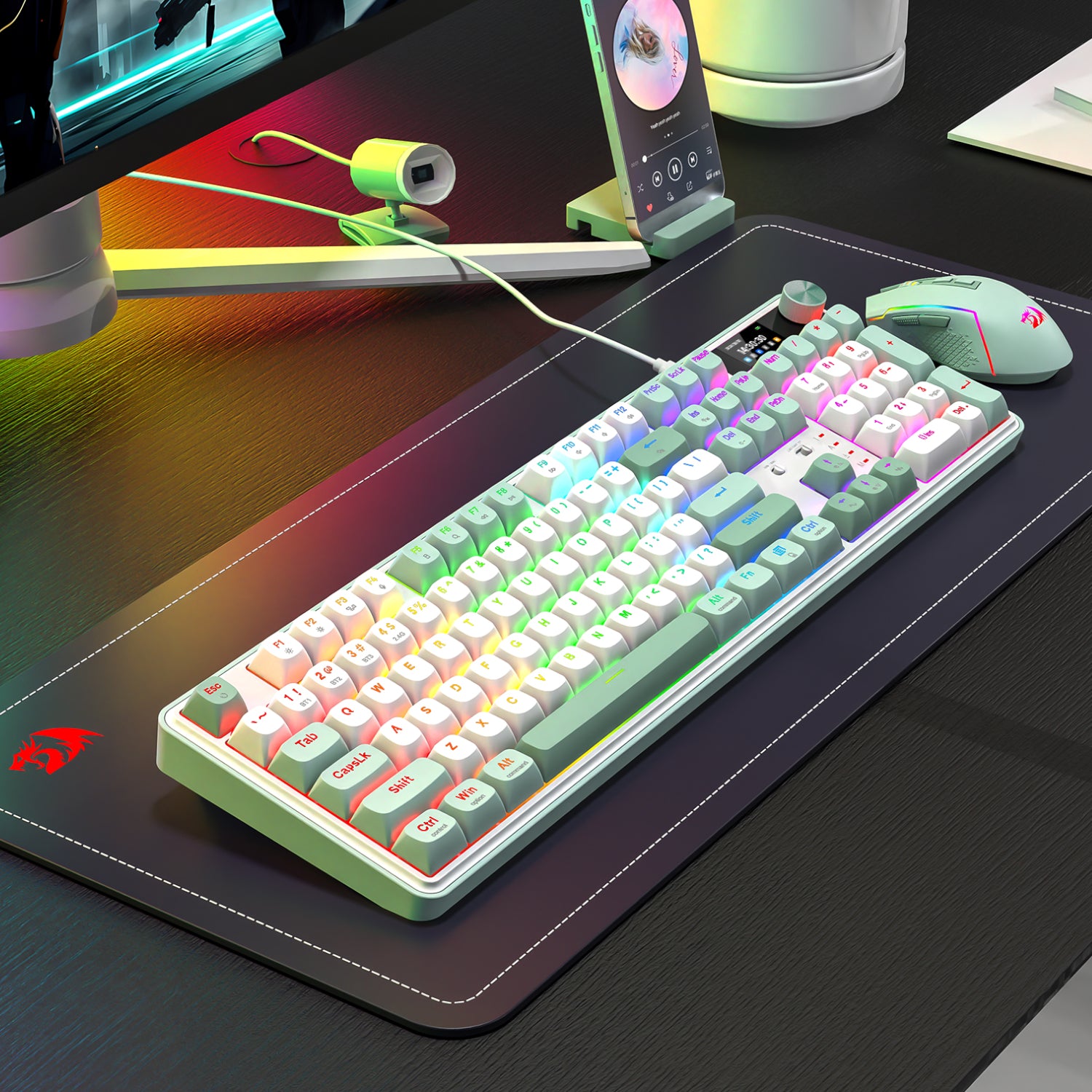 Redragon WYVERN K761 Pro Full-size RGB Wireless Mechanical Gaming Keyboard - White/Green-5