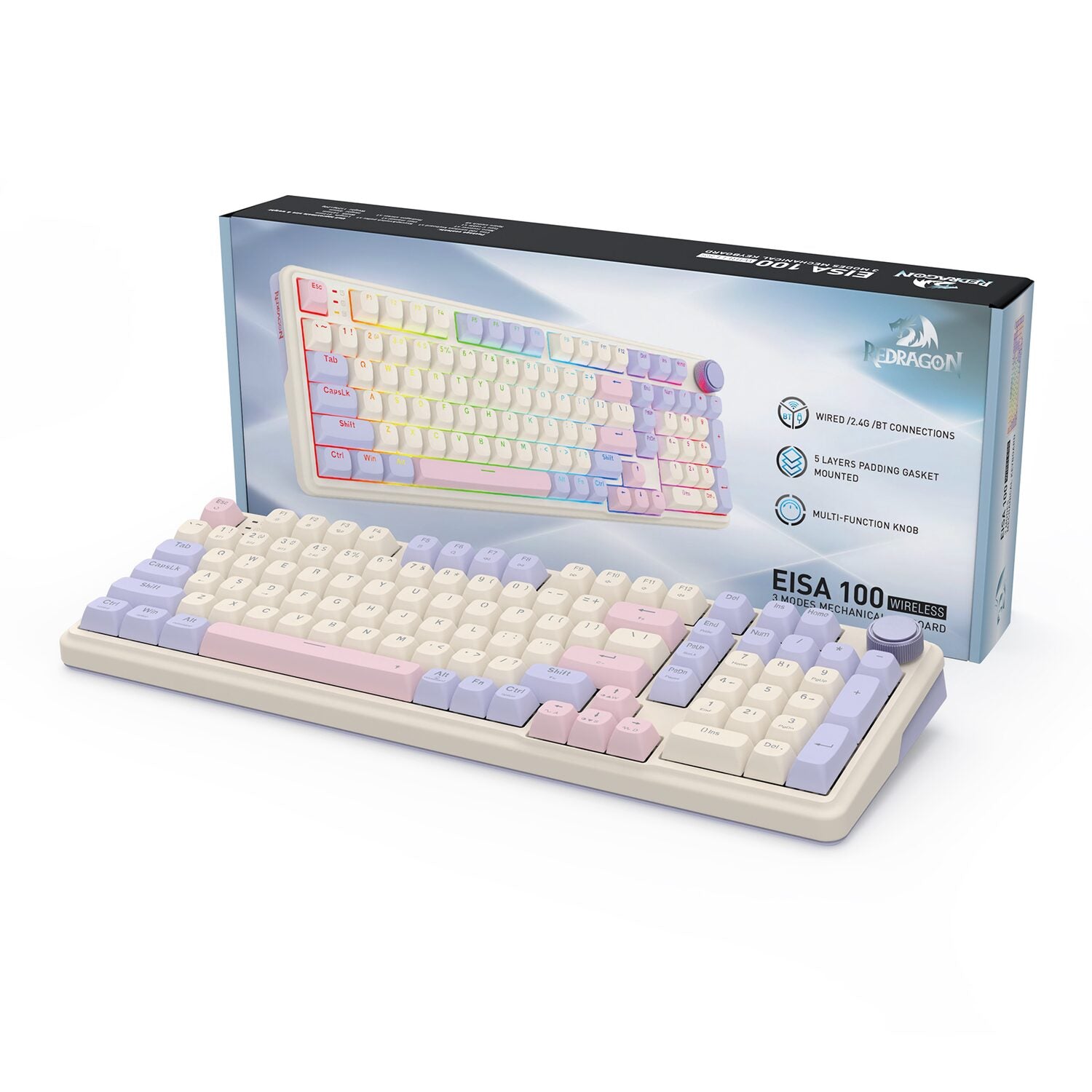 Redragon K768 EISA 100 RGB Wireless Gaming Keyboard - Lilac-7