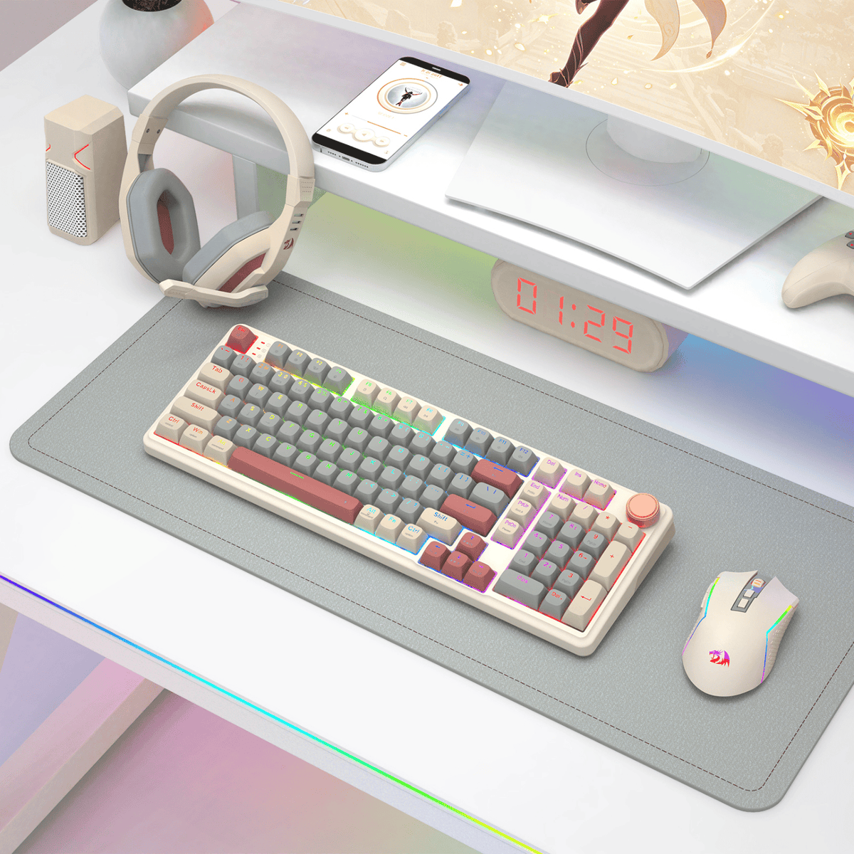 Redragon EISA 100 Retro RGB Wireless Mechanical Keyboard - Cream/Grey-7
