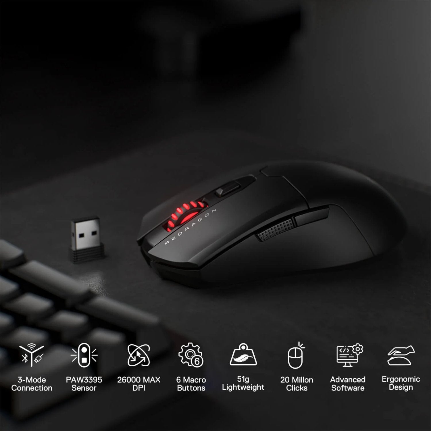 Redragon FYZU M995 PRO Wireless Gaming Mouse - Black-3