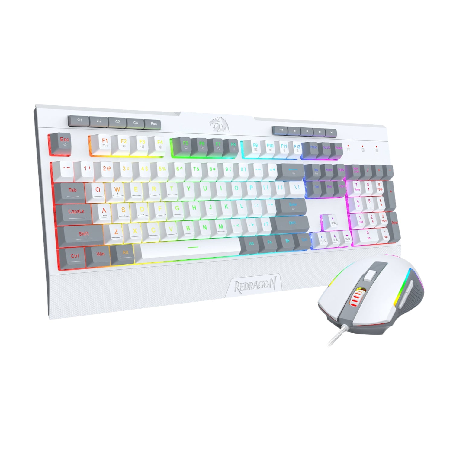Redragon S151 Wired RGB Gaming Keyboard and Mouse Combo - White and Grey-0