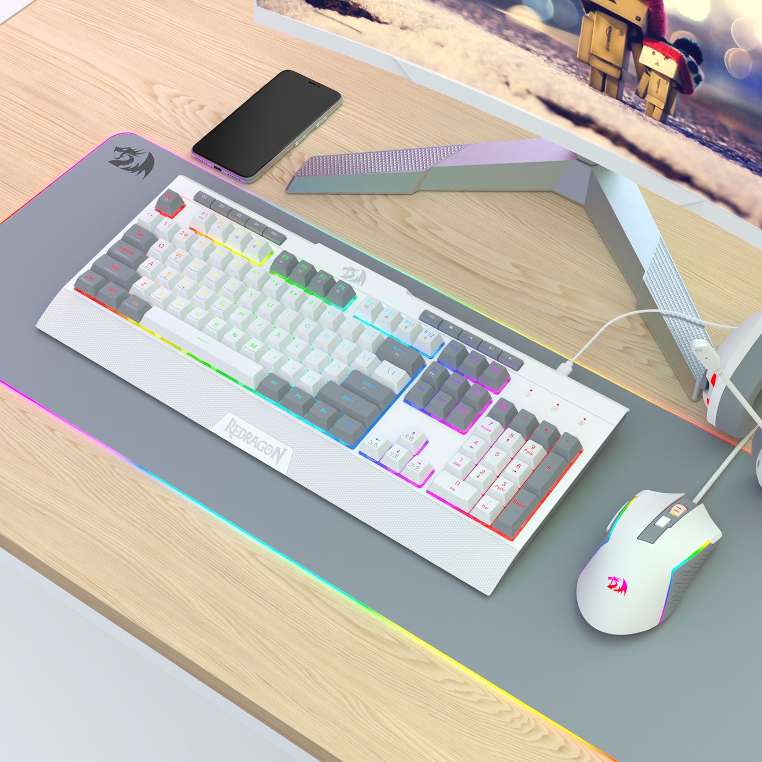 Redragon S151 Wired RGB Gaming Keyboard and Mouse Combo - White and Grey-6