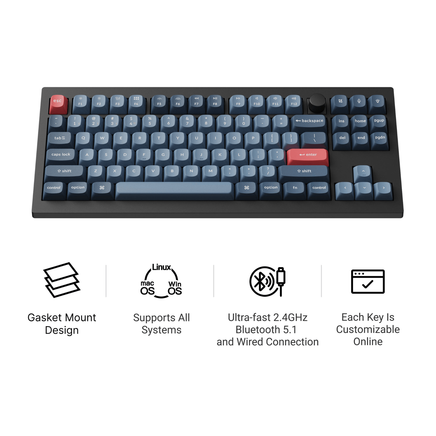 Keychron V3 Max QMK/VIA 80% Wireless Custom Mechanical Keyboard (Brown Switch) – Carbon Black-1