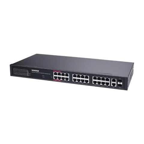 VIVOTEK 24xGE PoE + 2xGE UTP + 2xGE SFP lite managed PoE switch; VLAN; STP; POE Port Cycling