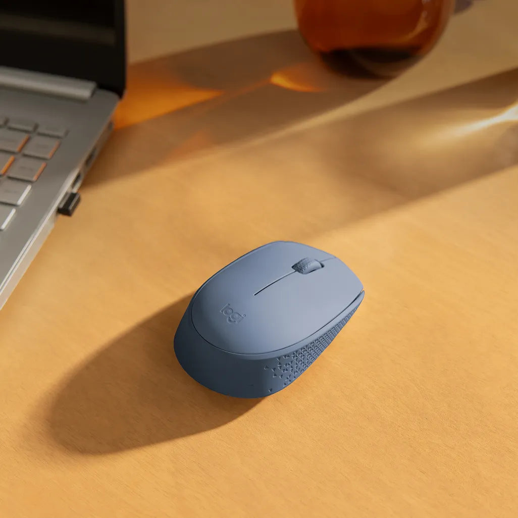 Logitech Wireless Mouse M171 (Blue/Grey) Nano USB receiver 3 buttons optical tracking ratchet wheel 12-month battery life 10m ra