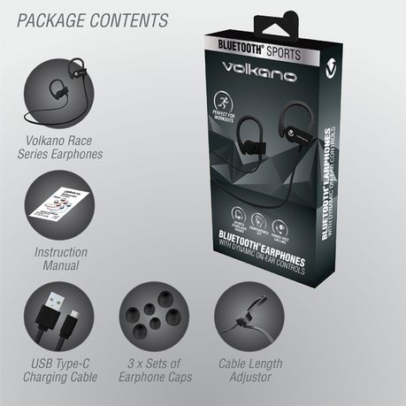Volkano Race series Bluetooth Sport earhook earphones - black