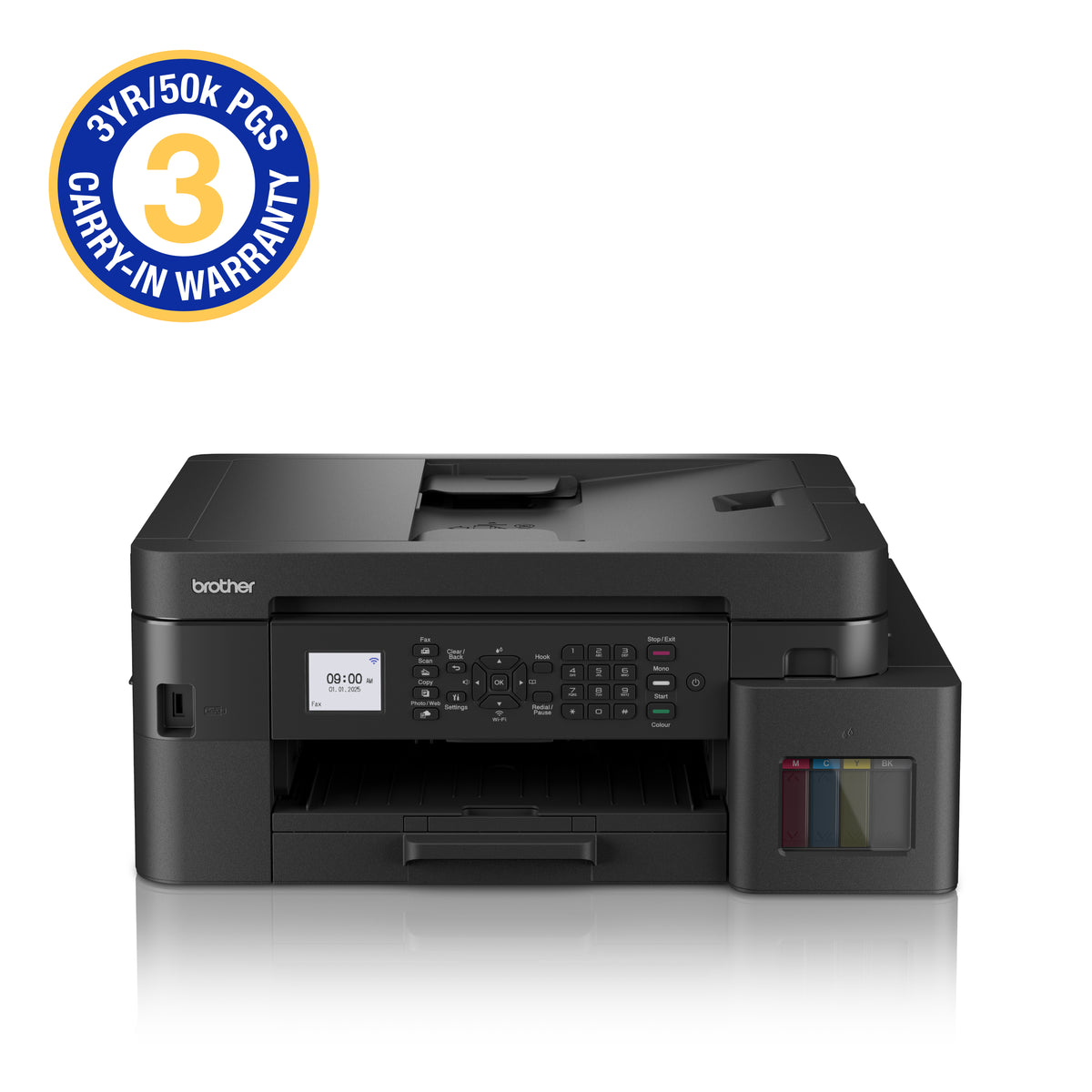 Brother Colour Ink Tank A4 4-IN-1 Print Copy Scan Fax/ USB/ Wired Wireless/ WiFi Direct/ Duplex Print only (5 YR / 50 000 Page Carry In Warranty)