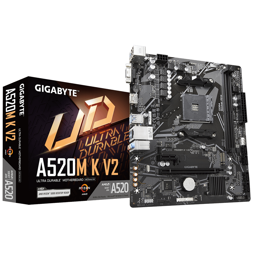 GIGABYTE AMD A520M-K for 3rd/4th/5th Generation AMD Ryzen™ processors; 2x Dual DDR4; 1x M2; HDMI; VGA