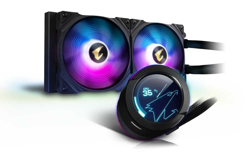 AORUS LIQUID COOLER 280; All-in-one Liquid Cooler with Circular LCD Video Display; RGB Fusion 2.0; Dual 140mm ARGB Fans