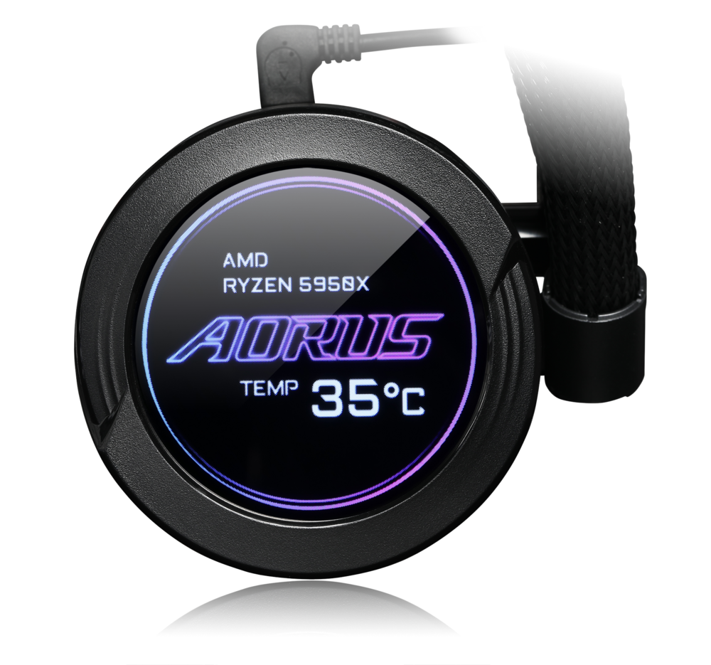 AORUS LIQUID COOLER 280; All-in-one Liquid Cooler with Circular LCD Video Display; RGB Fusion 2.0; Dual 140mm ARGB Fans