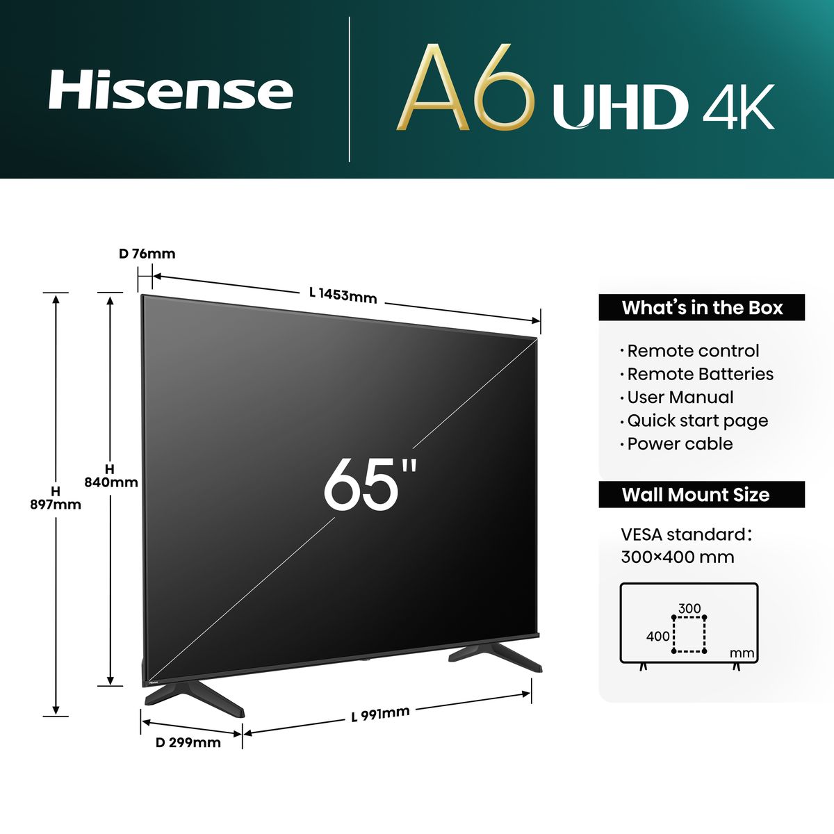 Hisense 65" A6N 4K UHD Smart TV with HDR & Dolby Vision (UNBOXED DEAL)
