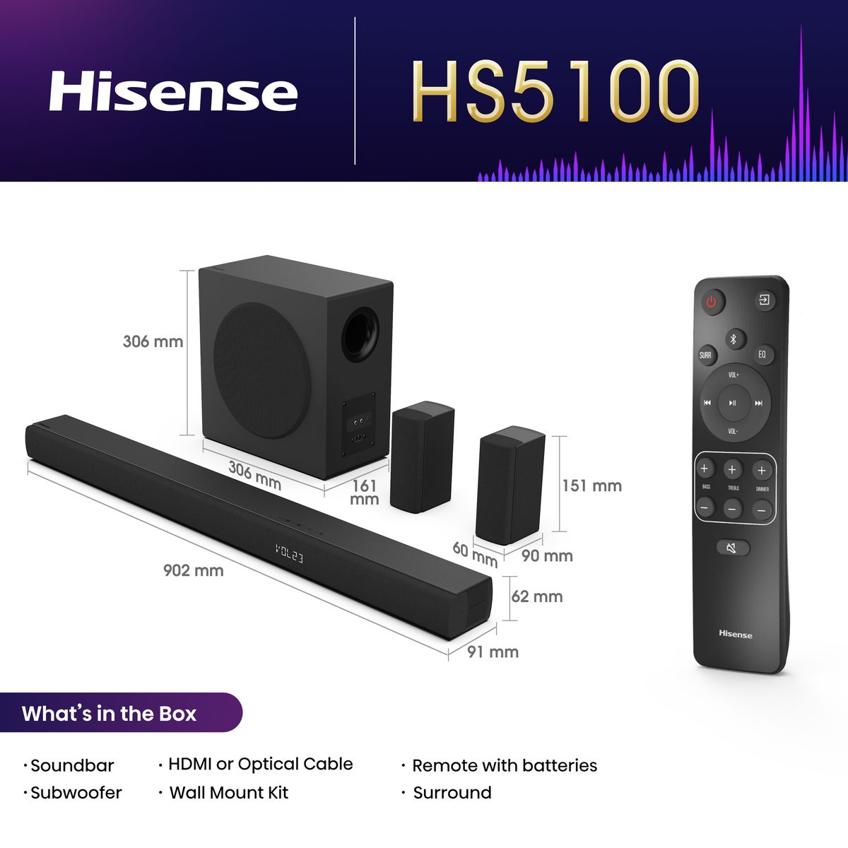 Hisense 540W 5.1 Channel Bluetooth Soundbar with Wireless Subwoofer