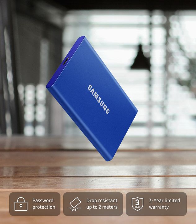 Samsung MU-PC4T0T T7  Portable SSD 4 TB; Transfer speed up to 1050 MB/s; USB 3.2 (Gen2; 10Gbps) backwards compatible; AES 256-bi