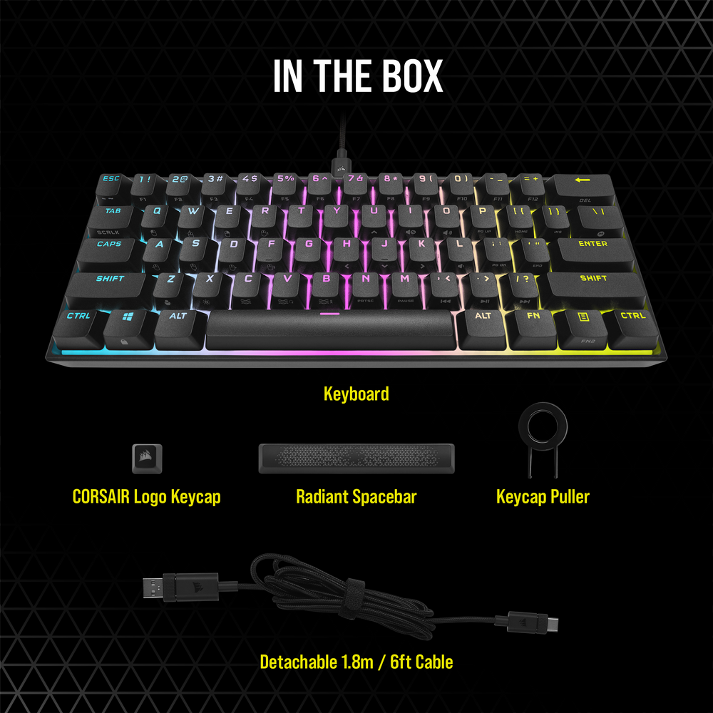 Corsair K65 Mini RGB 60%; Cherry MX speed mechanical switches