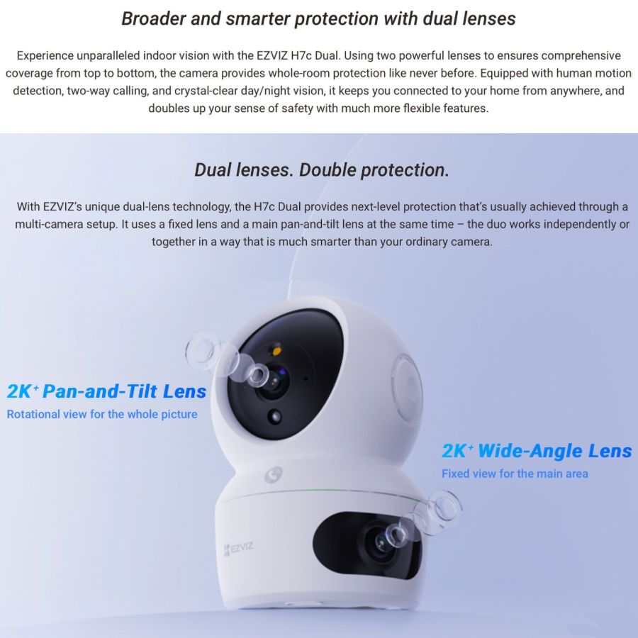 EZVIZ H7c 2K Dual-Lens Pan & Tilt Indoor Smart Wi-Fi Camera