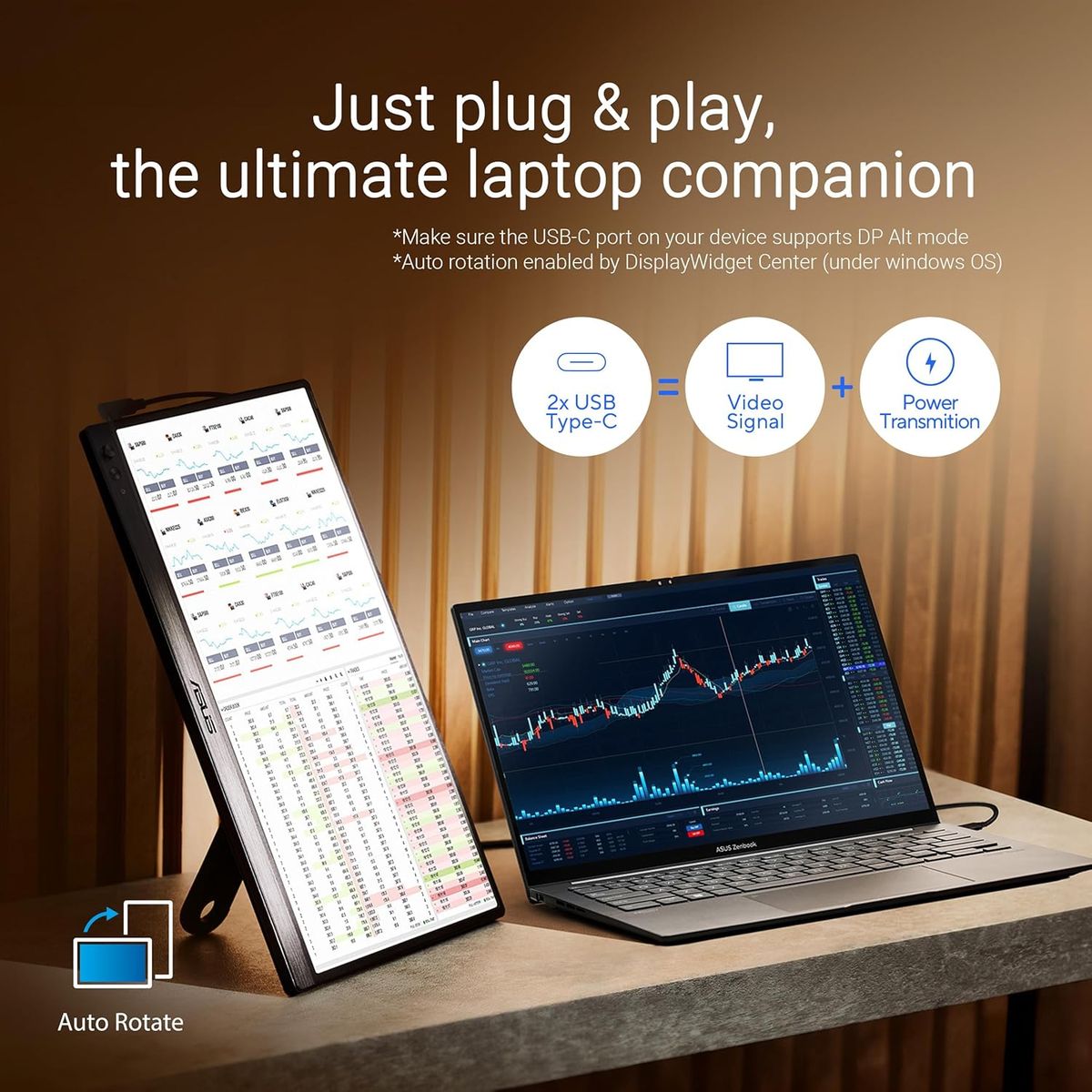 ASUS ZenScreen MB169CK Portable USB Monitor- 16 inch (15.6 inch viewable); Full HD; IPS; dual USB Type-C; Flicker Free; Blue Lig