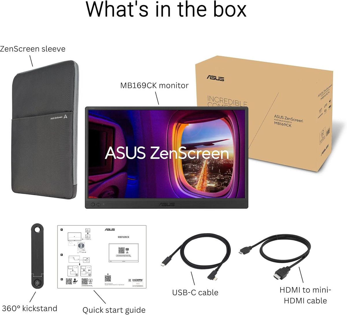 ASUS ZenScreen MB169CK Portable USB Monitor- 16 inch (15.6 inch viewable); Full HD; IPS; dual USB Type-C; Flicker Free; Blue Lig