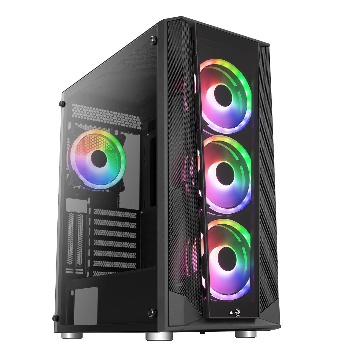 Aerocool Prism ARGB Black Mid tower case - 120mm ARGB Fan x 4; 6-port ARGB control hub - ATX - 2x 2.5'' or 2x3.5'' - 360 Radiato