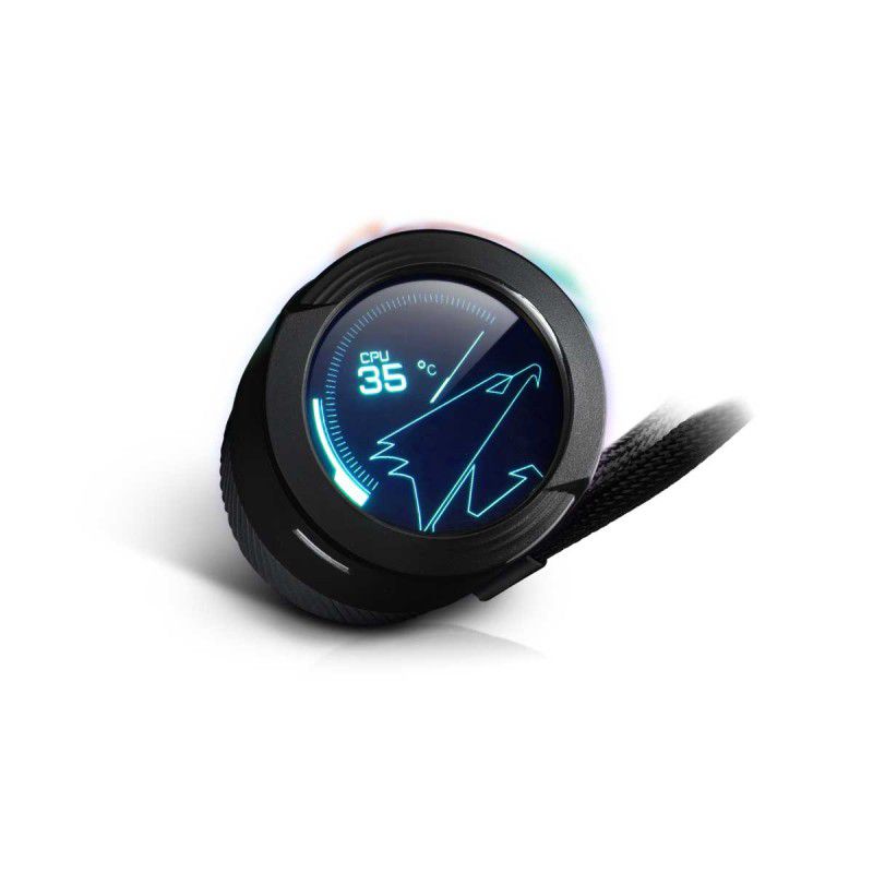 AORUS LIQUID COOLER 240; All-in-one Liquid Cooler with Circular LCD Display; RGB Fusion 2.0; Dual 120mm ARGB Fans.