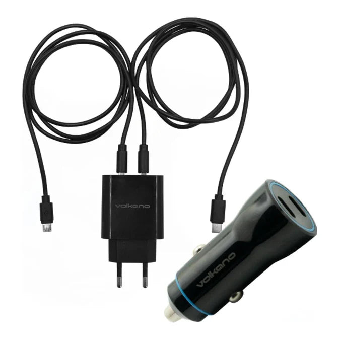 Volkano Cupla series 3.1A Dual Output Charger  + Volkano Cruise Duo series Car Charger