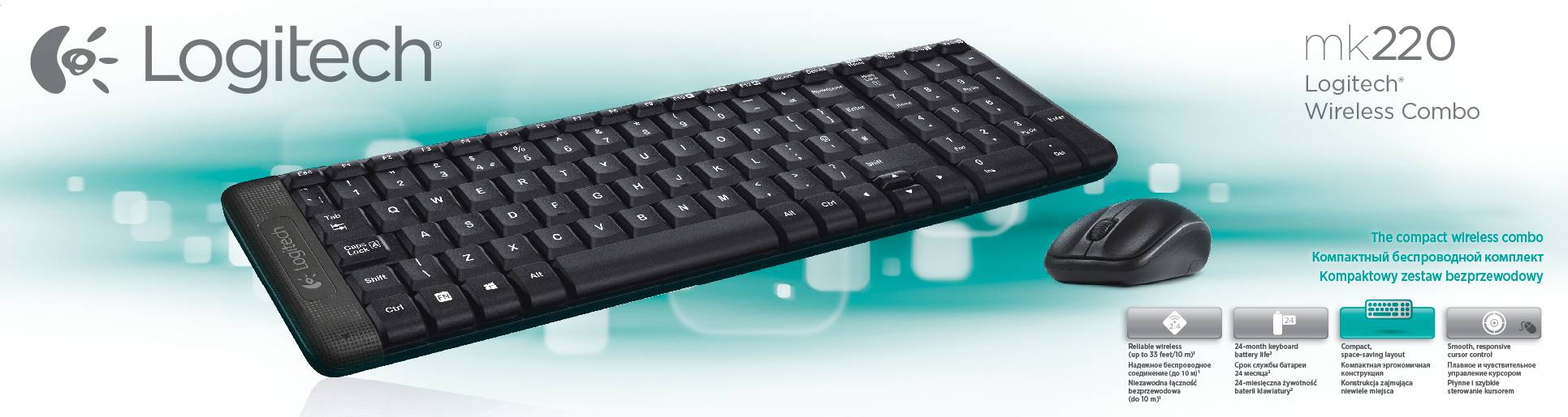 Logitech Wireless Keyboard and Mouse Combo MK220 USB receiver  2 4GHz 10m range sleek minimalist design