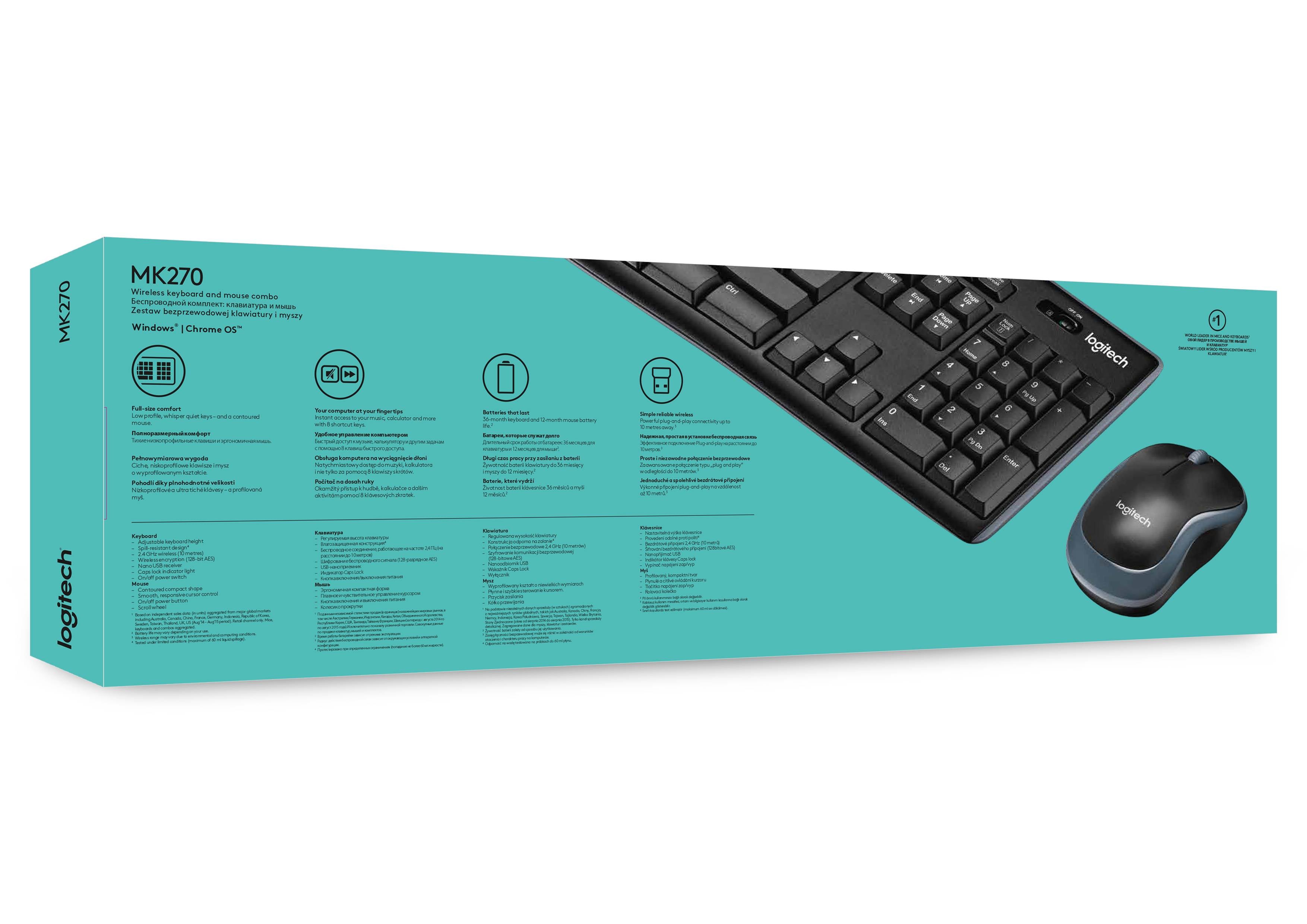 Logitech Wireless Keyboard and Mouse Combo MK270 Nano USB receiver Full size spill resistant keyboard 2 4GHz with a 10m range co
