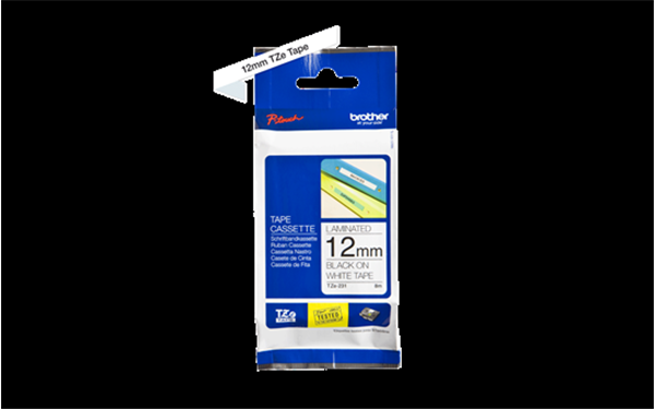 Brother 12MM Black on White Laminated tape