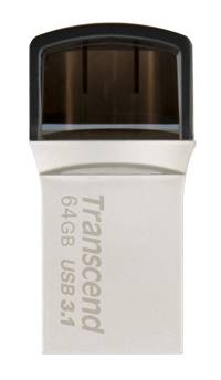 TRANSCEND 64GB JETFLASH 890 USB-C & USB 3.1 OTG FLASH DRIVE - SILVER