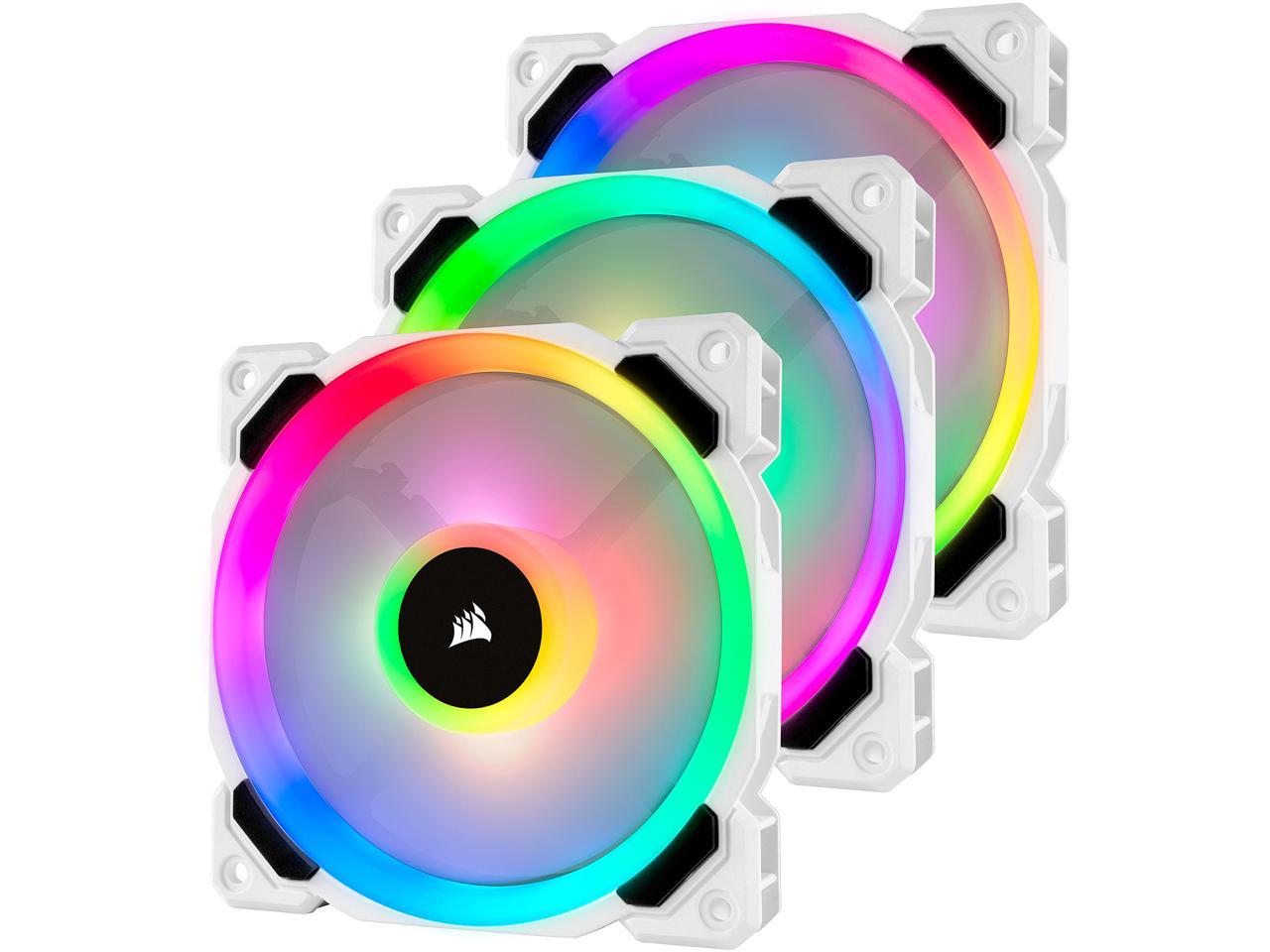 Corsair LL Series CO-9050092-WW LL120 RGB, 120mm Dual Light Loop RGB LED PWM Fan, 3 Fan Pack with Lighting Node PRO, White.