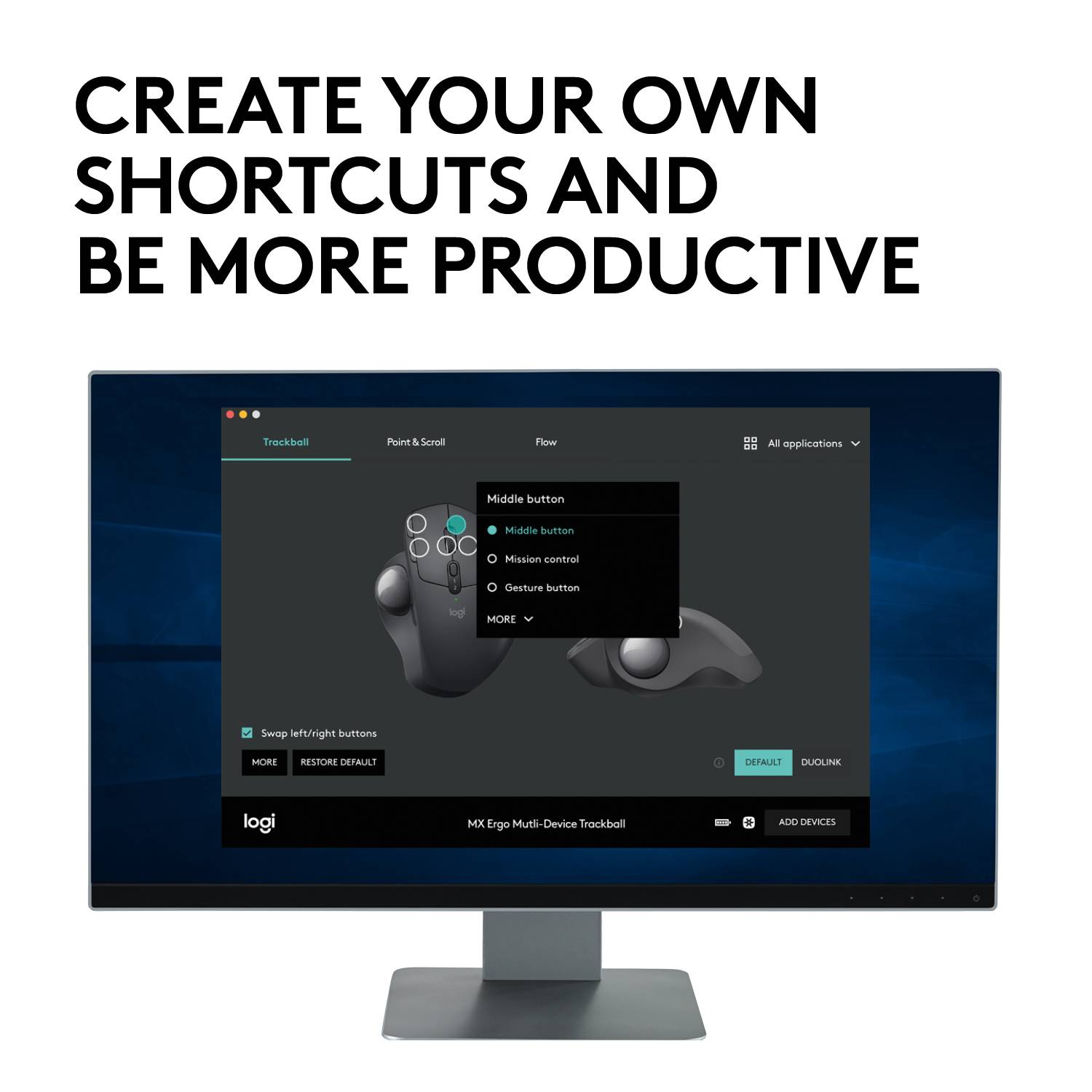Logitech Wireless Mouse  MX ERGO  Trackball A new standard of comfort and precision Advanced tracking