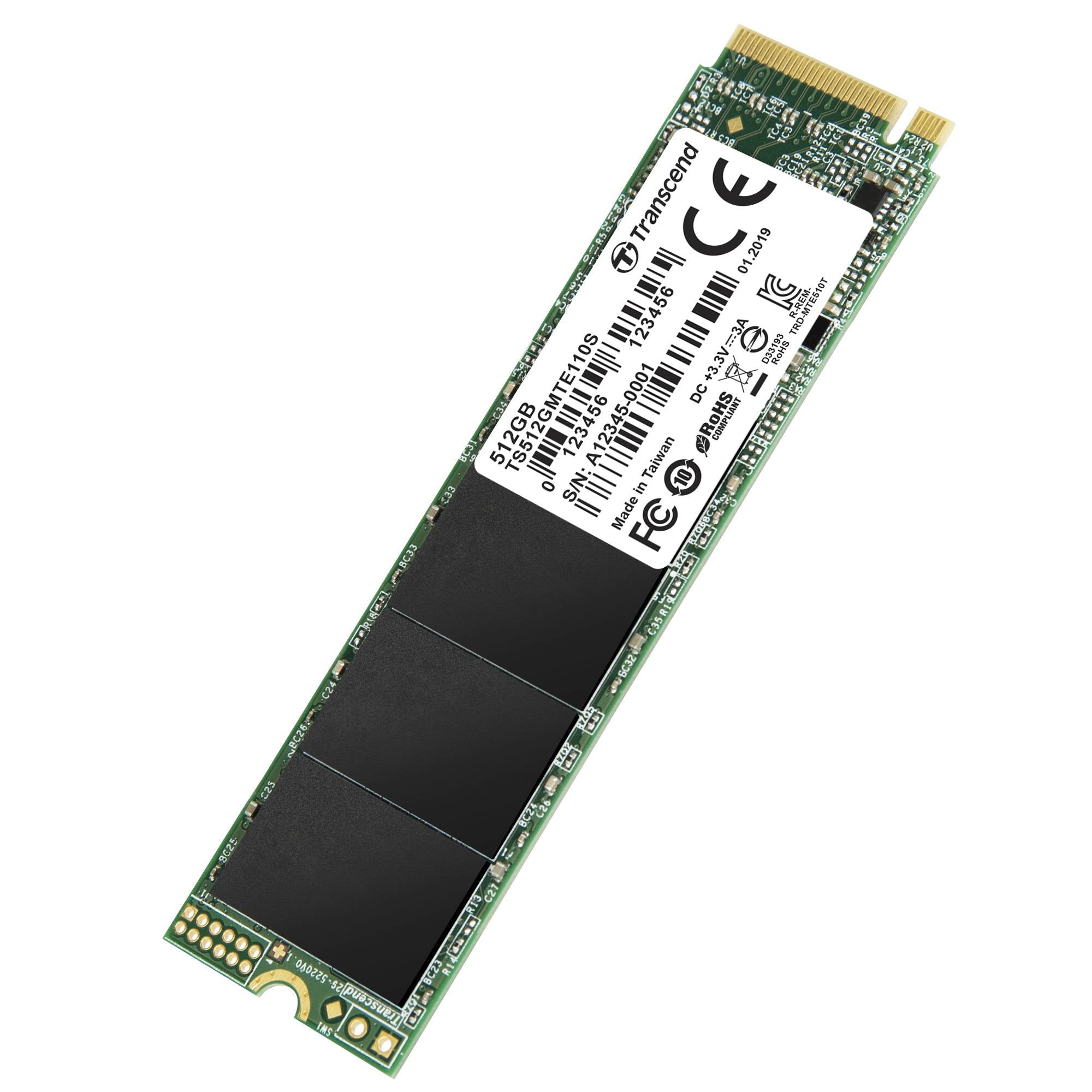 TRANSCEND MTE110S 512GB PCI-E M.2 2280 GEN 3X4 SSD - 3D TLC -DRAMLESS