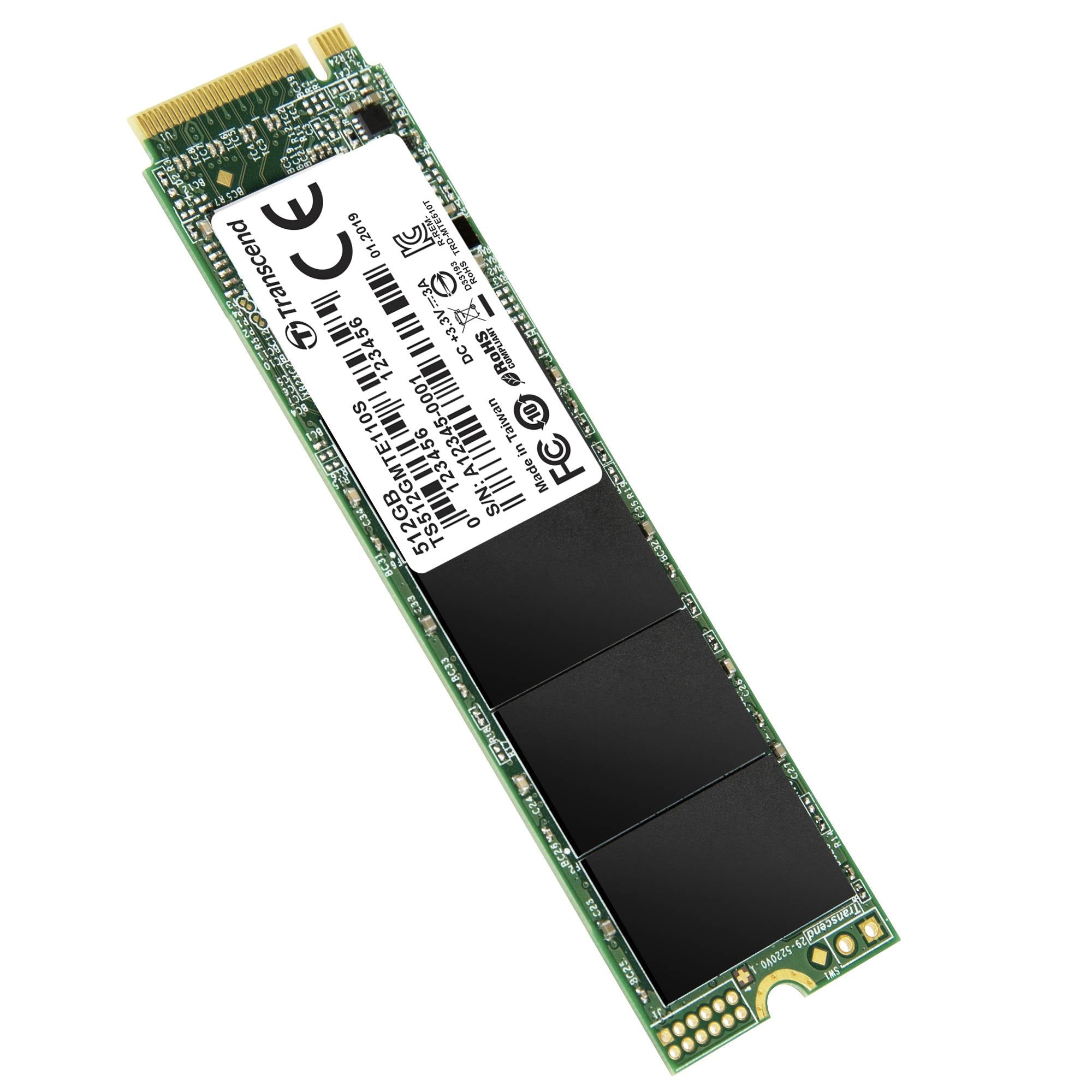 TRANSCEND MTE110S 512GB PCI-E M.2 2280 GEN 3X4 SSD - 3D TLC -DRAMLESS