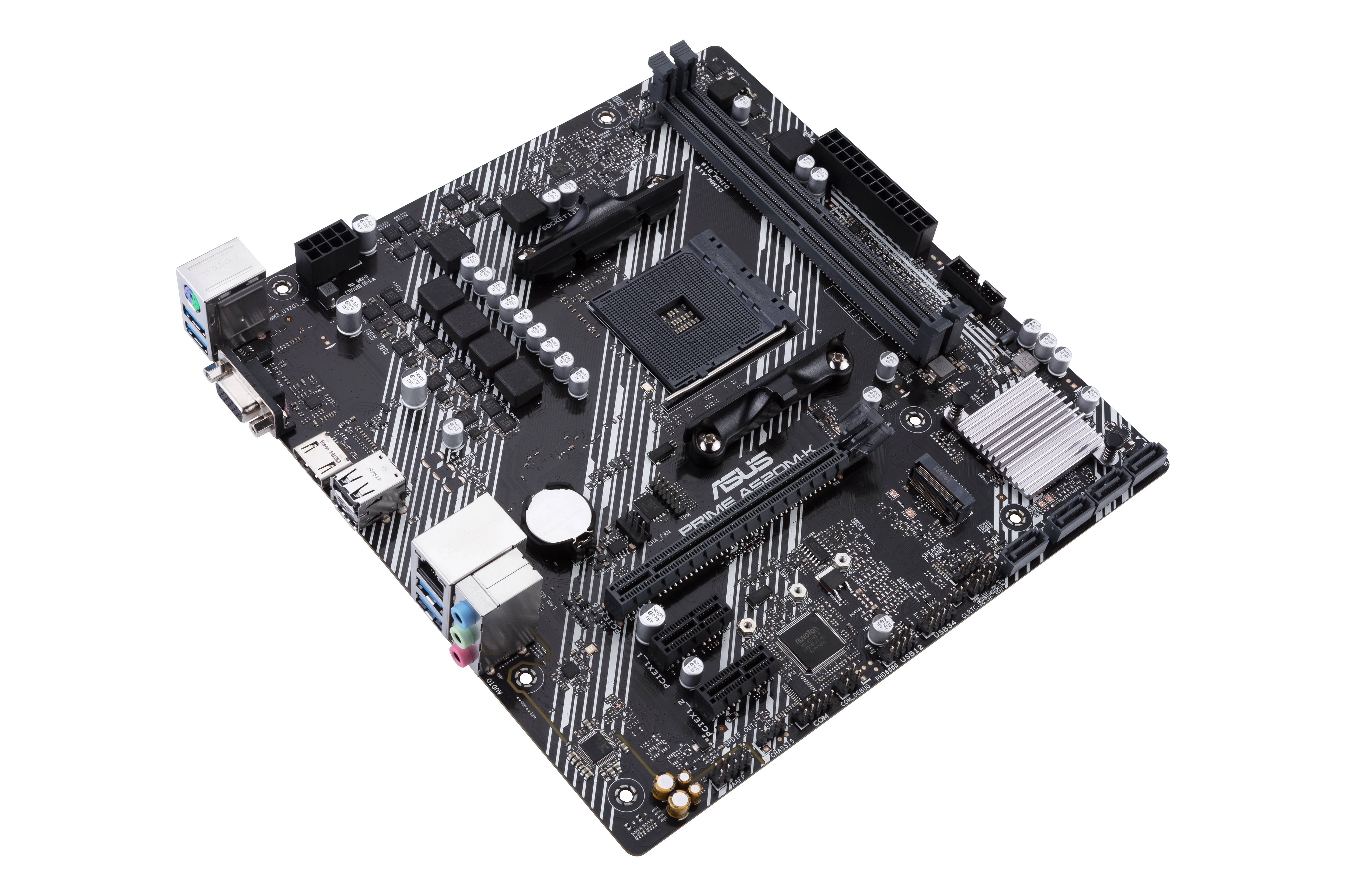 AMD A520 (Ryzen AM4) micro ATX motherboard with M.2 support; 1 Gb Ethernet; HDMI/D-Sub; SATA 6 Gbps; USB 3.2 Gen 1 Type-A