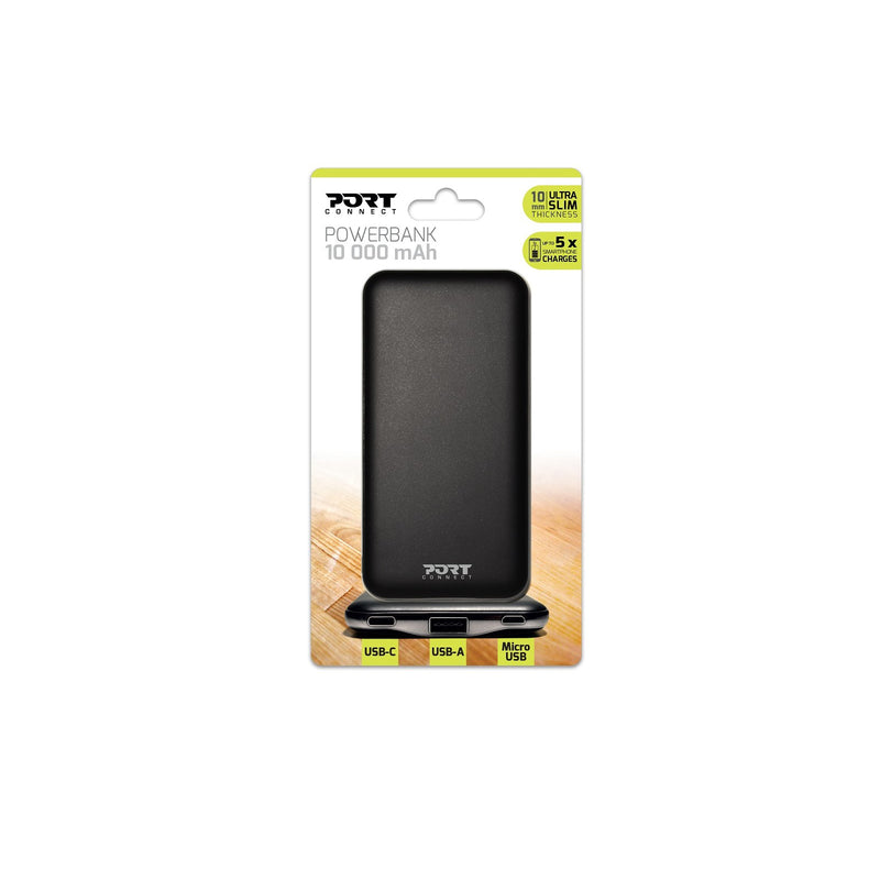 PORT POWERBANK - 10,000MAH - FAST CHARGE - TYPE-A AND TYPE-C - BLACK