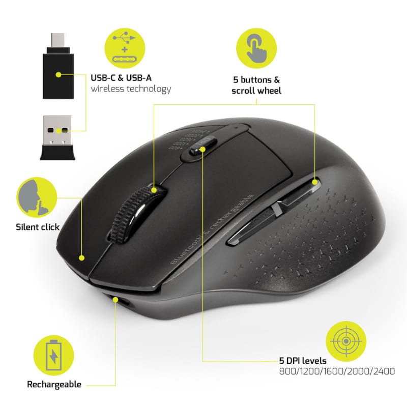 PORT MOUSE RECHARGEABLE BT BLK