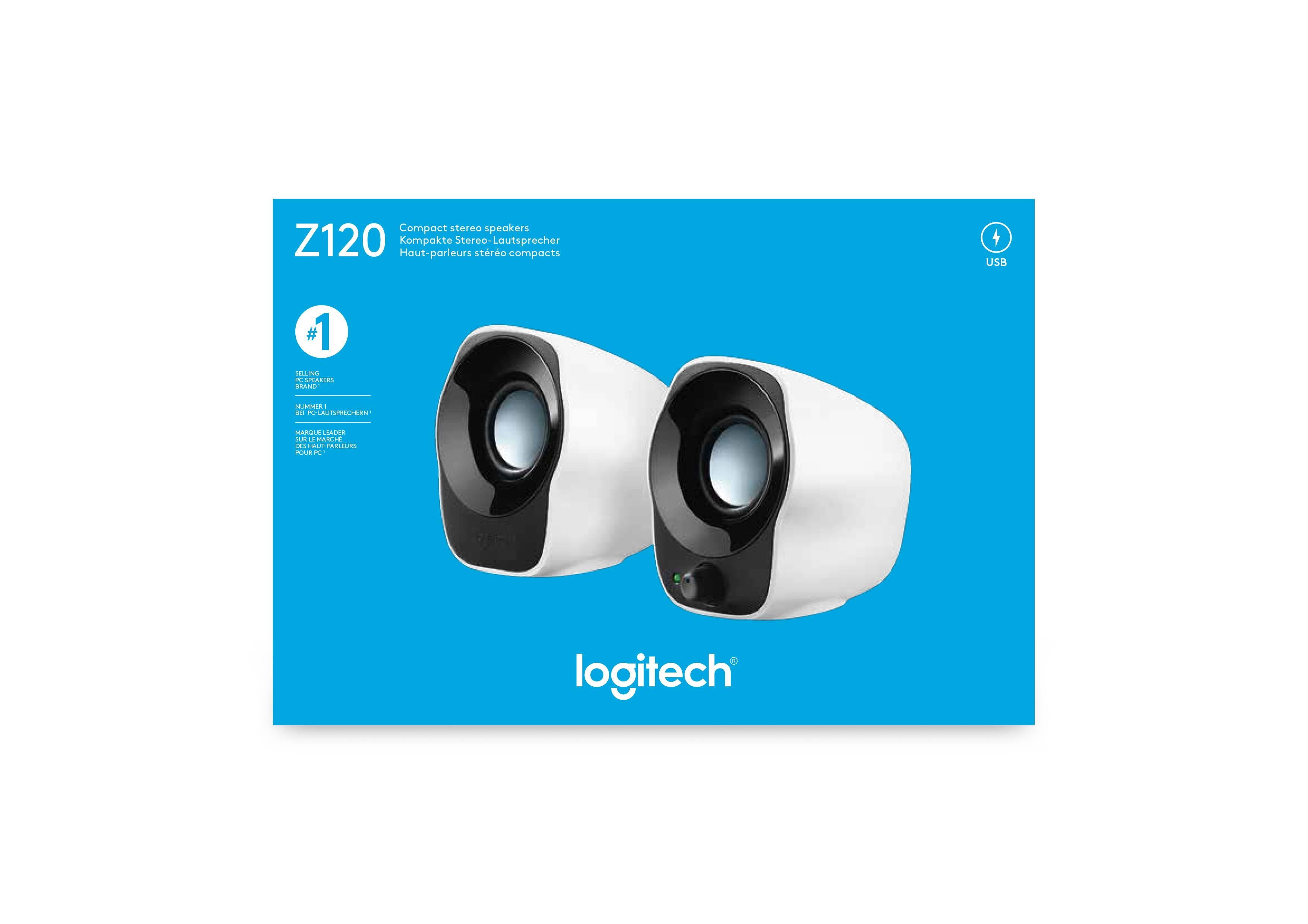 Logitech Desktop Speakers Z120 2.0 USB Powered 3.5 mm audio input  Cable management  Power and volume controls  1.2 Watts RMS