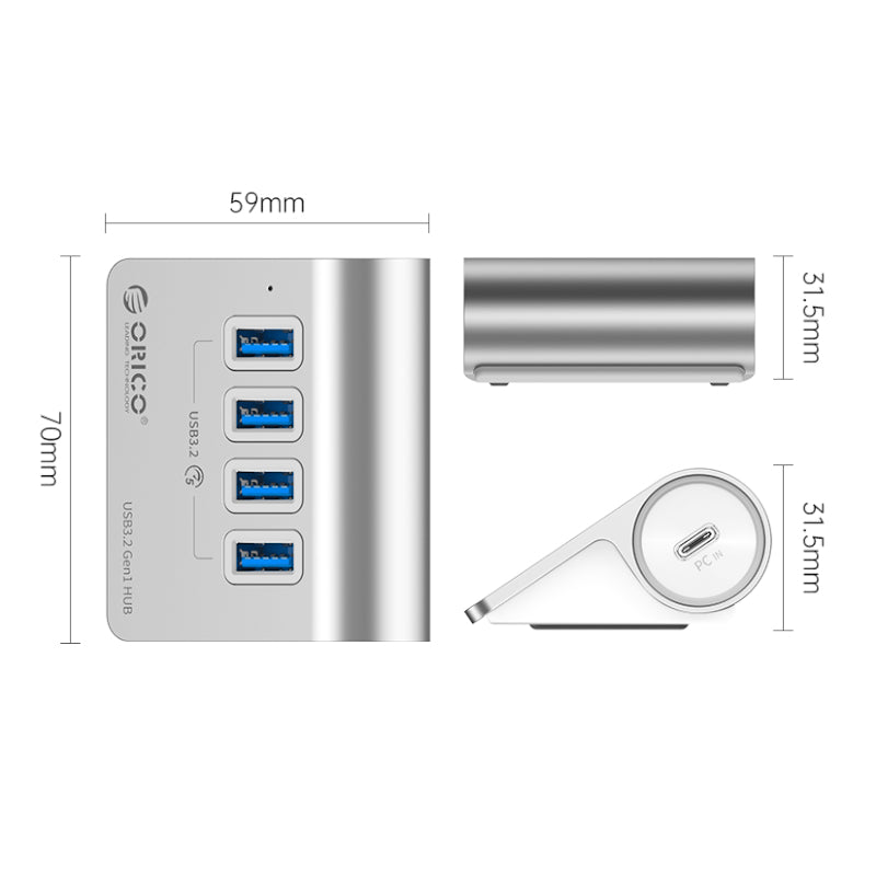 ORICO Aluminum Alloy 4 Port USB Hub | 4x USB 3.2 Type-A | Type-C (UNBOXED DEAL)