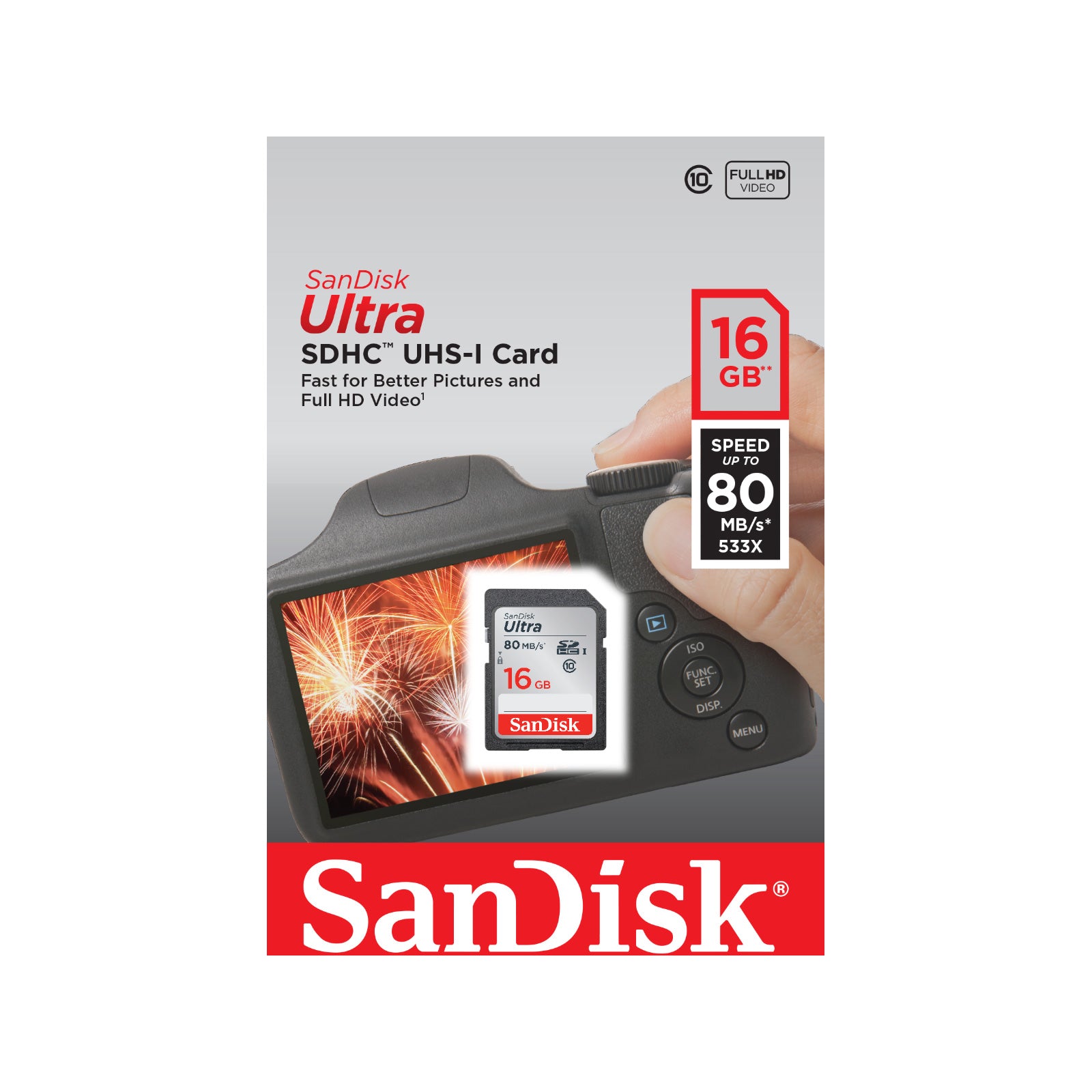 SANDISK ULTRA 16GB SDHC MEMORY CARD 80MBS-0