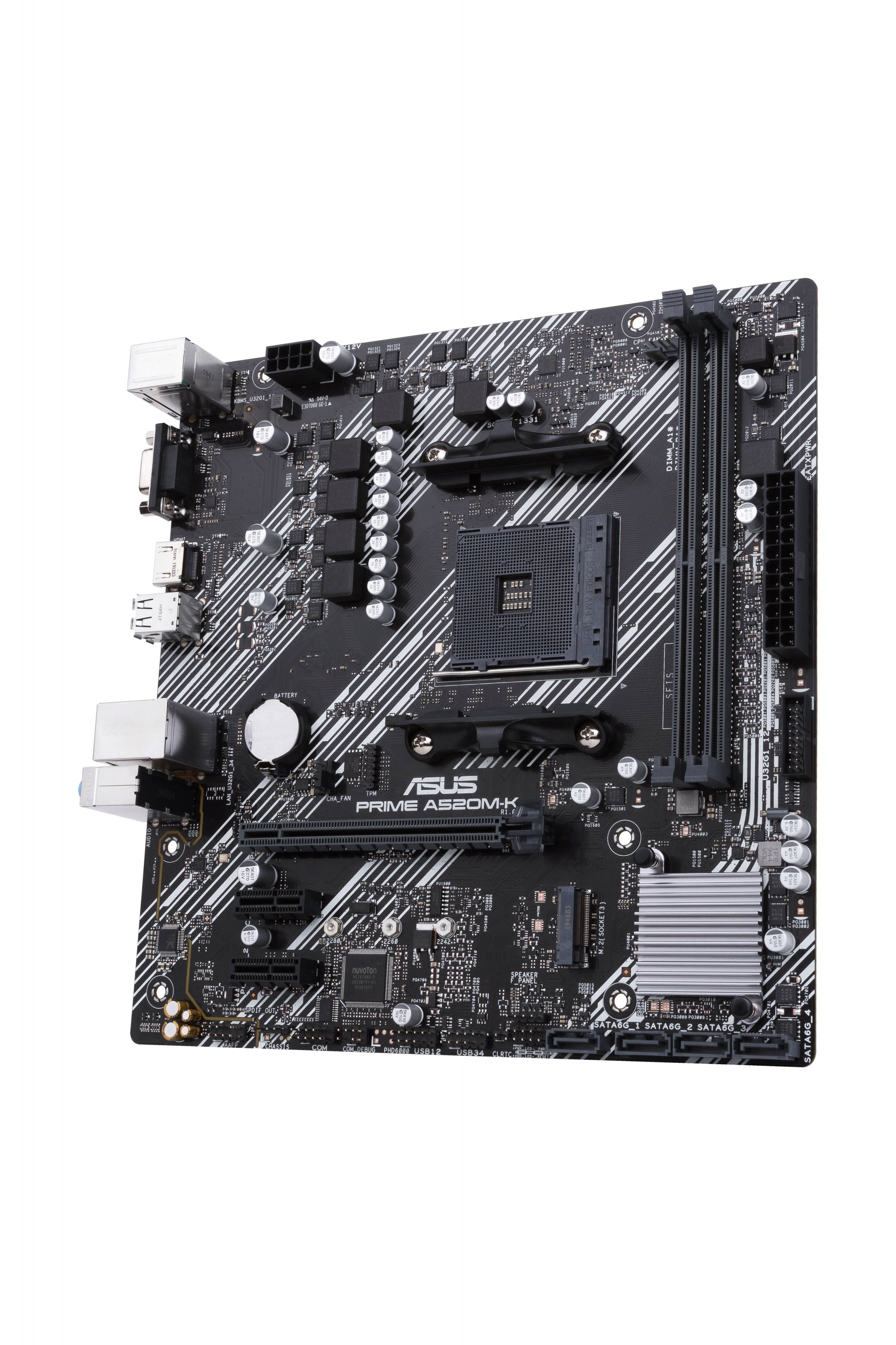 AMD A520 (Ryzen AM4) micro ATX motherboard with M.2 support; 1 Gb Ethernet; HDMI/D-Sub; SATA 6 Gbps; USB 3.2 Gen 1 Type-A
