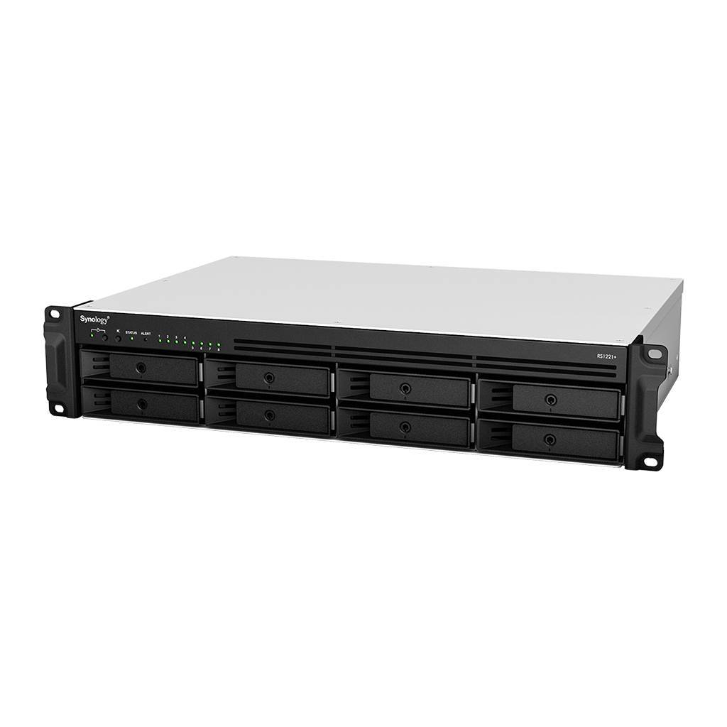 RackStation 8-bay (up to 12-bay); AMD Ryzen V1500B 2.4Ghz; 4GB RAM (Up to 32GB); 4 x GbE LAN; 2x USB3.2; 1x eSATA;