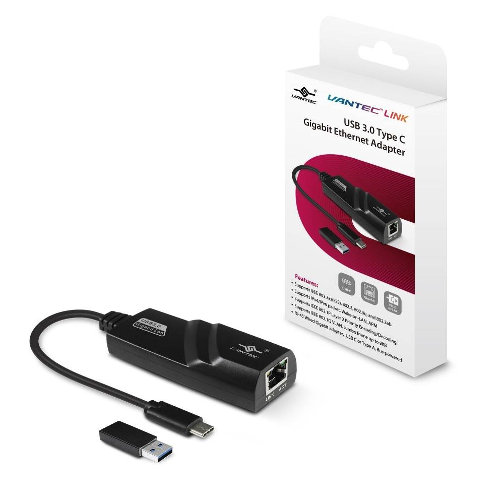 VANTEC CB-CU310GNA RJ-45 TO USB TYPE-C ADAPTOR WITH TYPE C to A converter