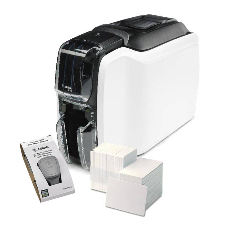 Printer ZC100; Single Sided; UK/EU Cords; USB Only; Windows Driver; CardStudio 2.0 (Standard) application; 200 PVC cards; YMCKO